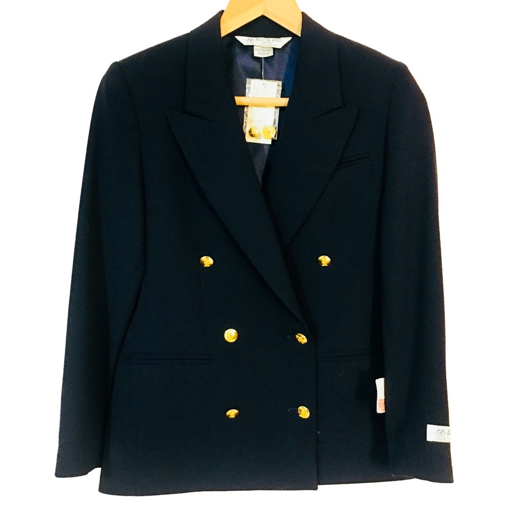 Austin Reed Wool Navy Double Breasted Blazer Sz 4P